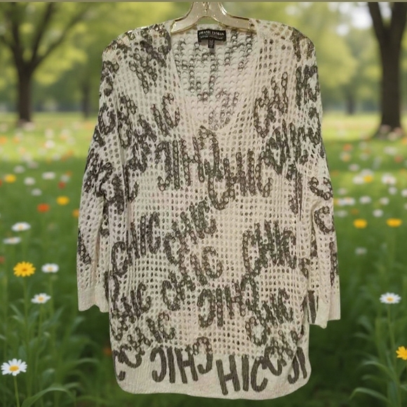 L/G🍀Frank Lyman Design Black and Cream Graphic Tunic - Picture 7 of 7